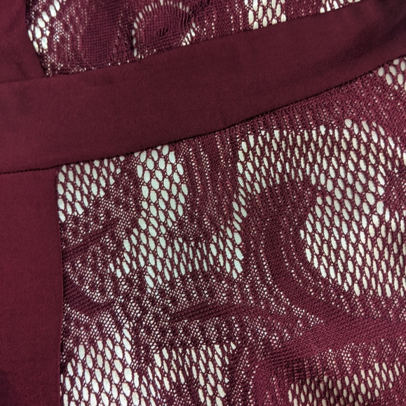 Sangria Sleeveless Burgundy Mesh Lace Panel Gown - Picture 5 of 7